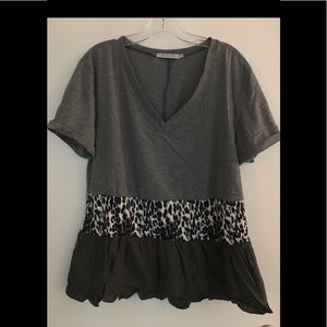 NWOT gray & black V-neck shirt.